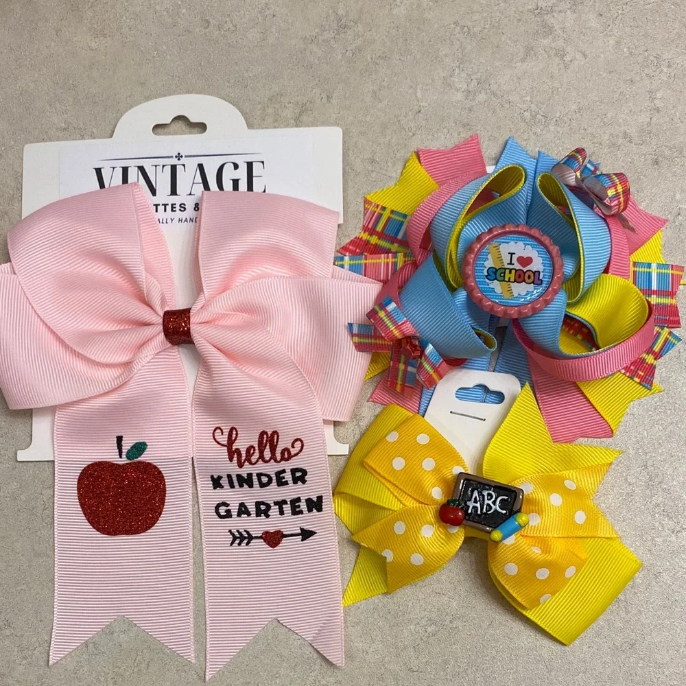 Hello Kindergarten hair bow bundle Kids Hair Bow Set back to school
